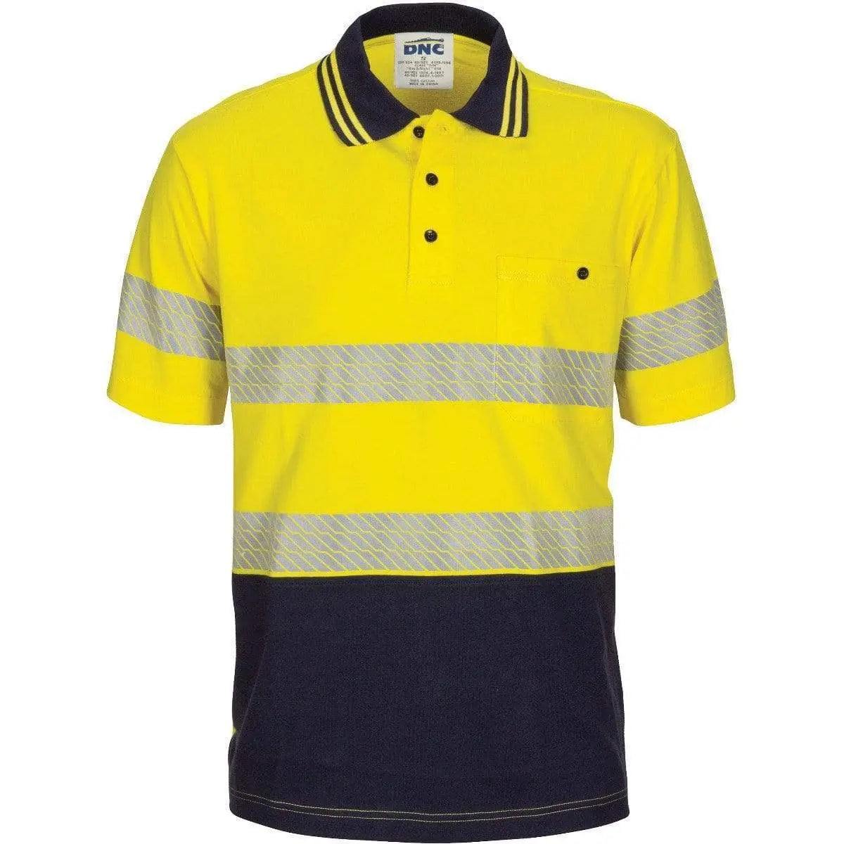 Dnc Workwear Hi-vis Segment Taped Short Sleeve Cotton Jersey Polo - 3515 Metro Workwear.